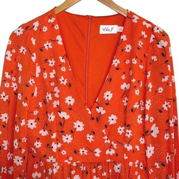 Eliza J Women's Tiered Formal Floral Soft Short Dress Red Orange Size 6 - Picture 4 of 12